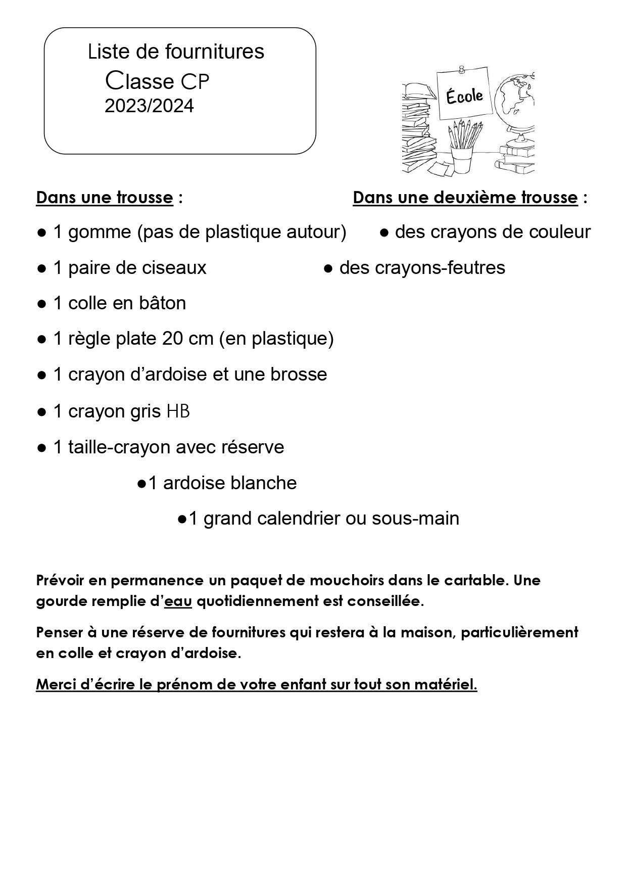 Liste fournitures CP page 0001